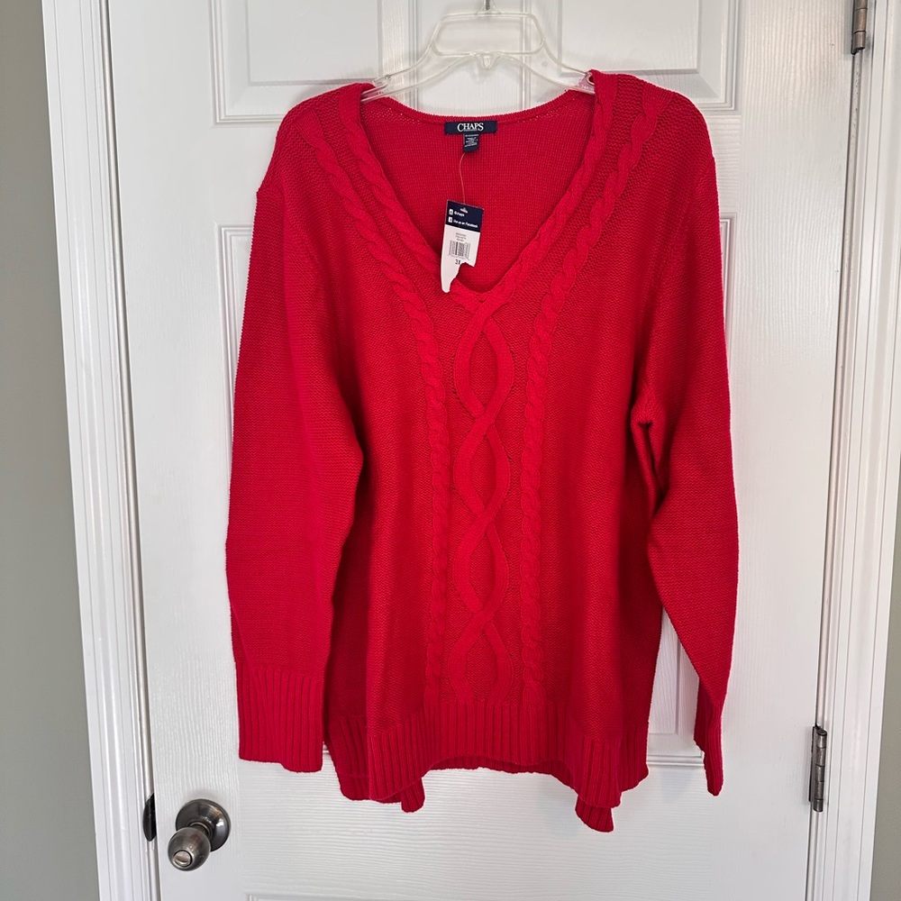 Chaps Women's V-Neck Sweater in Vibrant Red